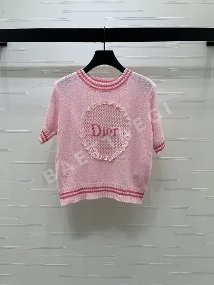 디올 자수 장식 슬림핏 반팔 니트 티셔츠 92791