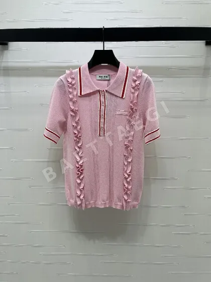 미우미우 프릴 카라 니트 반팔 탑 101647