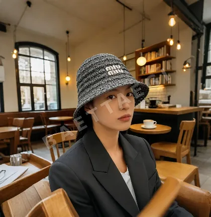 미우미우 투시된 뜨개질 크로셰 버킷 햇 모자 80759
