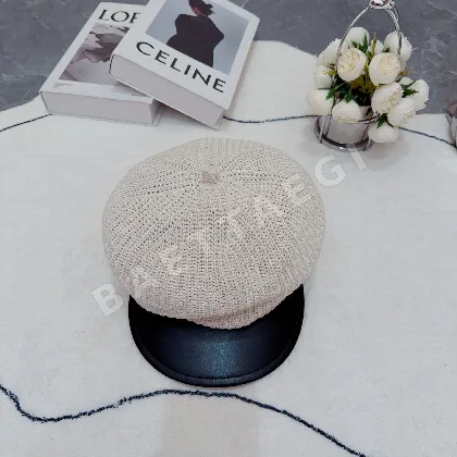 샤넬 팔각 베레모 니트 가죽 트리밍 모자 82194