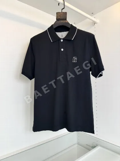브루넬로쿠치넬리 자수 슬림핏 반팔 폴로셔츠 23545