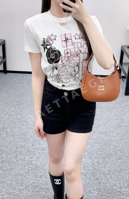 샤넬 까멜리아 코튼 카라 반팔 티셔츠 6055