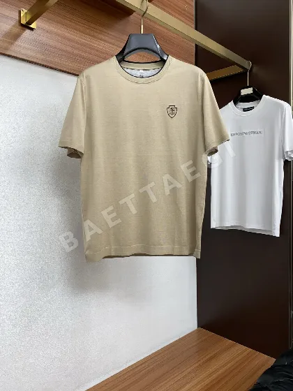 브루넬로쿠치넬리 남성 뽕나무 실크 코튼 크루넥 반팔 티셔츠