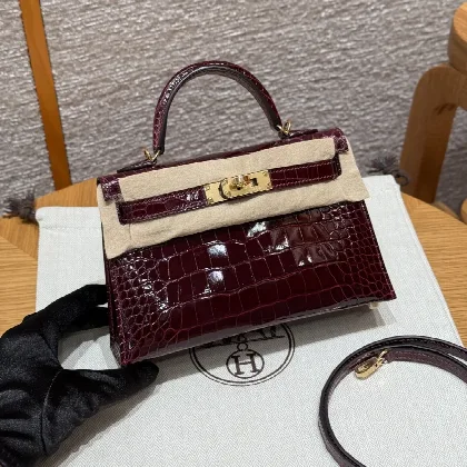 에르메스 미니 켈리 19 버건디 골드 하드웨어 18277