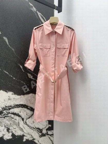 버버리 체크 슬림핏 카라 긴팔 셔츠 원피스