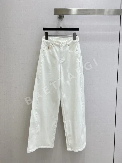 생로랑 메탈릭 로고 화이트 데님 바지 103439