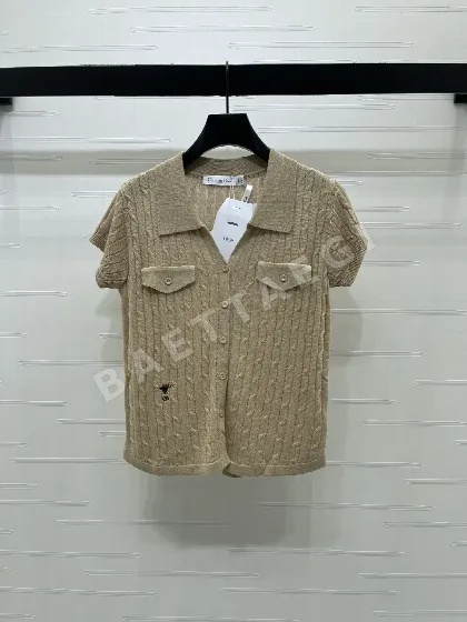 디올 V넥 케이블 니트 반팔 가디건 92804