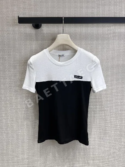미우미우 컬러 블록 여성 반팔 티셔츠 97520