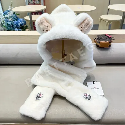 몽클레르 곰 캐릭터 여성용 플리스 안감 모자 세트 186829