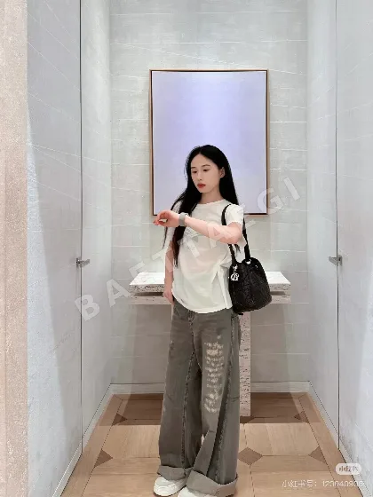 디올 데미지 와이드 레그 면 데님 바지