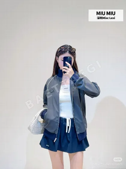 미우미우 그레이 네이비 컬러블록 베이스볼 여성 자켓 151761