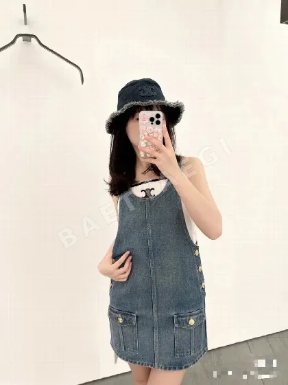 셀린느 워시드 데님 피셔맨 모자 83559