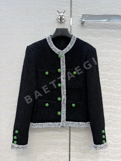 샤넬 26S 블랙 트위드 라운드넥 여성 자켓 153595
