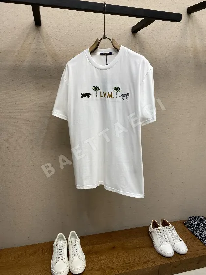 루이비통 남녀공용 코튼 자수 반팔 티셔츠 1100