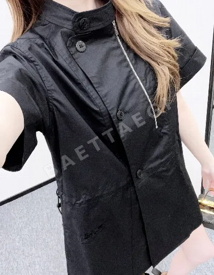 에르메스 스탠드 카라 반소매 코튼 원피스 137029