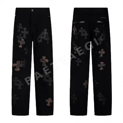 크롬하츠 카키 크로스 패널 남성 바지 107644