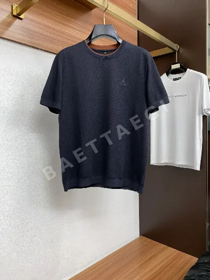 로로피아나 남성 실크 면 혼방 크루넥 반팔 티셔츠