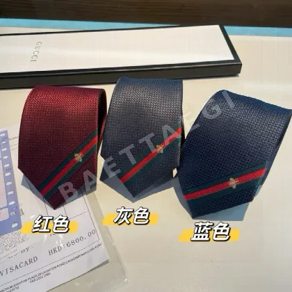 구찌 벌 모티브 웹 스트라이프 넥타이 111818