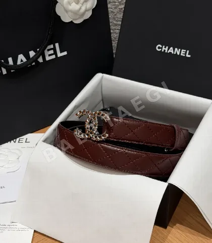 샤넬 퀼팅 카프스킨 더블 C 버클 벨트 177270