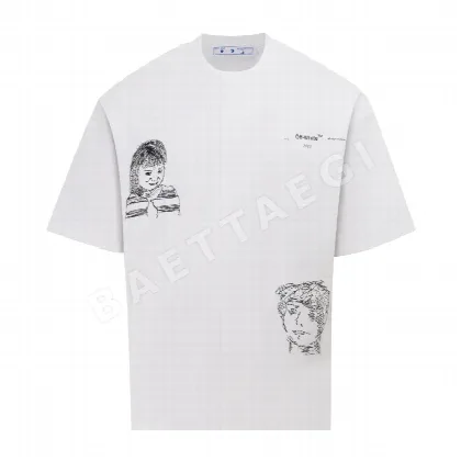 오프화이트 자수 남성 반팔 티셔츠 OF 87002