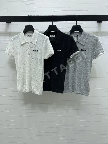 미우미우 플라워 패턴 카라 니트 반팔 여성 탑 52928
